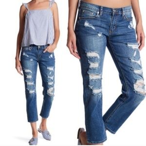Distressed medium wash Mid-rise Crop Jeans